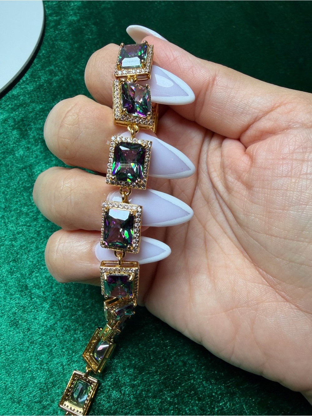 14K Gold Plated Mystic Topaz Square Link Bracelet - Women